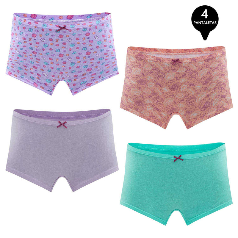 Calzon Boxer Pantaletta Algodón Niña Pack 4