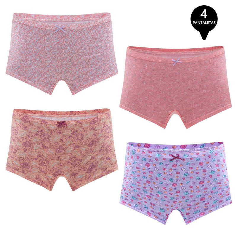 Calzon Boxer Pantaletta Algodón Niña Pack 4