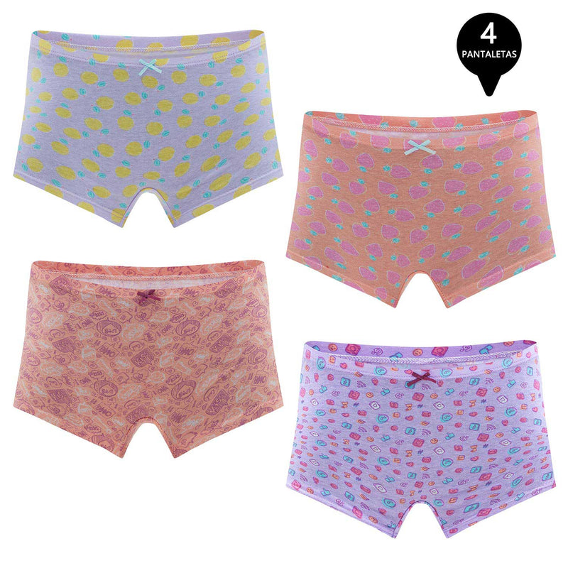 Calzon Boxer Pantaletta Algodón Niña Pack 4