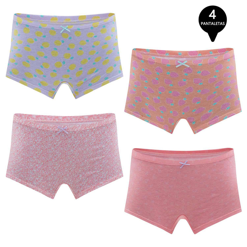 Calzon Boxer Pantaleta Algodón Niña Pack 4