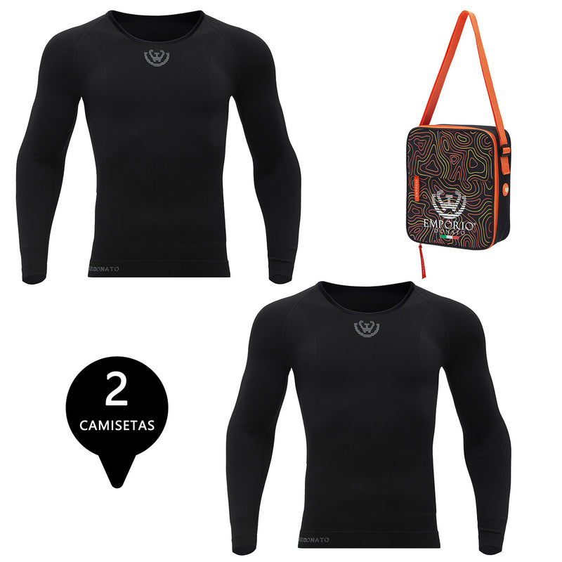 Pack 2 Camisetas Termica Primera Capa Microfibra Hombre+Bolso Regalo