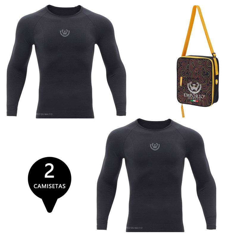 Pack 2 Camisetas Termica Primera Capa Microfibra Hombre+Bolso Regalo