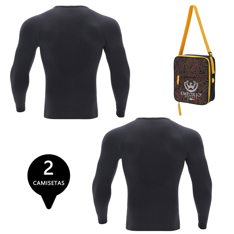 Pack 2 Camisetas Termica Primera Capa Microfibra Hombre+Bolso Regalo