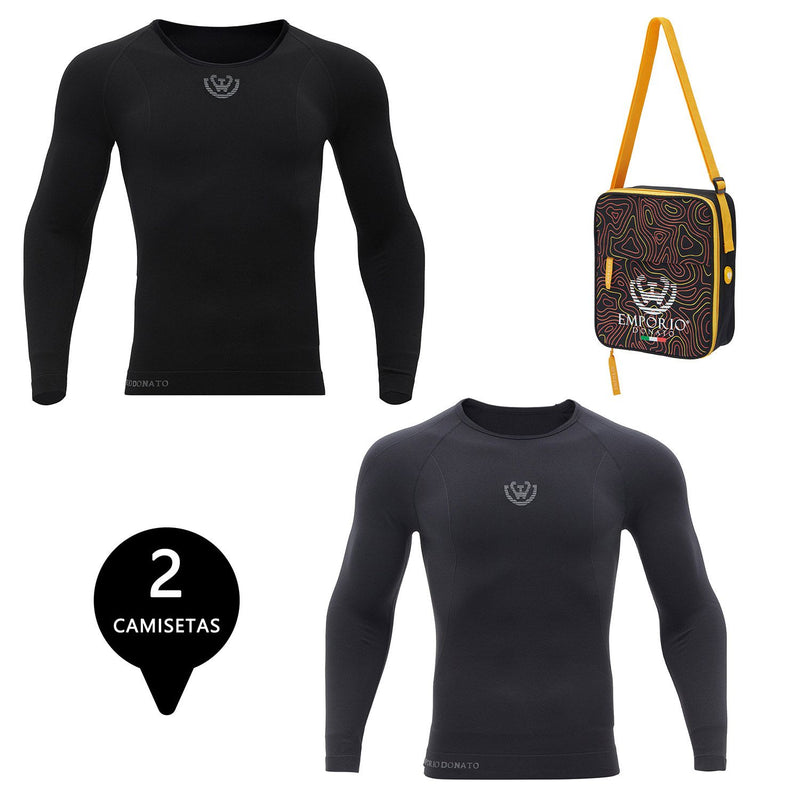 Pack 2 Camisetas Termica Primera Capa Microfibra Hombre+Bolso Regalo