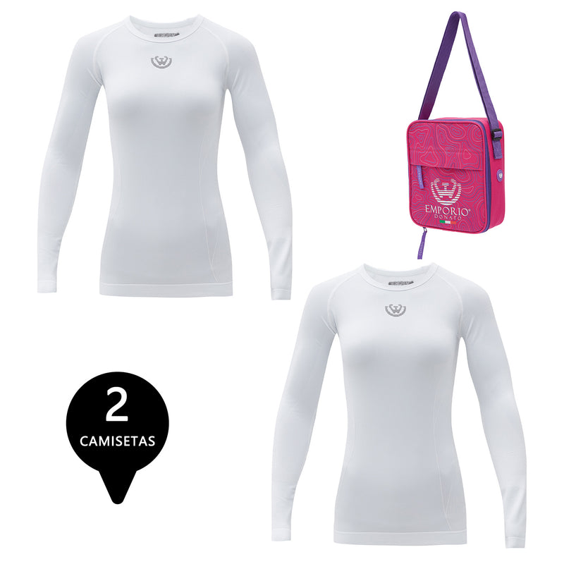 Pack 2 Camisetas Deportiva Primera Capa Microfibra Mujer+Bolso Regalo