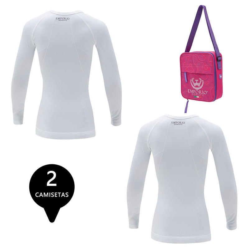 Pack 2 Camisetas Deportiva Primera Capa Microfibra Mujer+Bolso Regalo