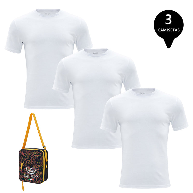 Pack de 3 Camisetas Manga Corta Algodón Hombre Con Bolso de Regalo