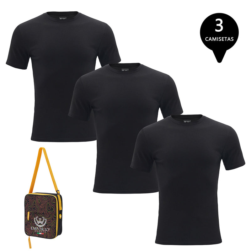 Pack de 3 Camisetas Manga Corta Algodón Hombre Con Bolso de Regalo