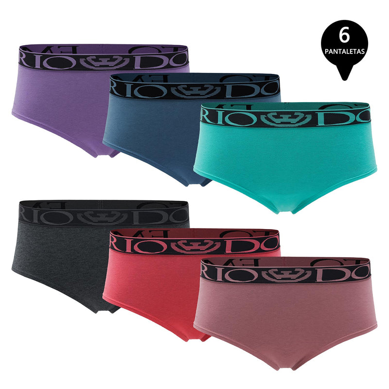 Pack de 6 Calzones Bikini Tiro Alto Algodón Mujer