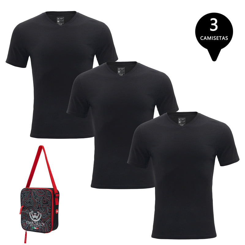 Pack de 3 Camisetas Manga Corta Algodón Hombre Con Bolso de Regalo