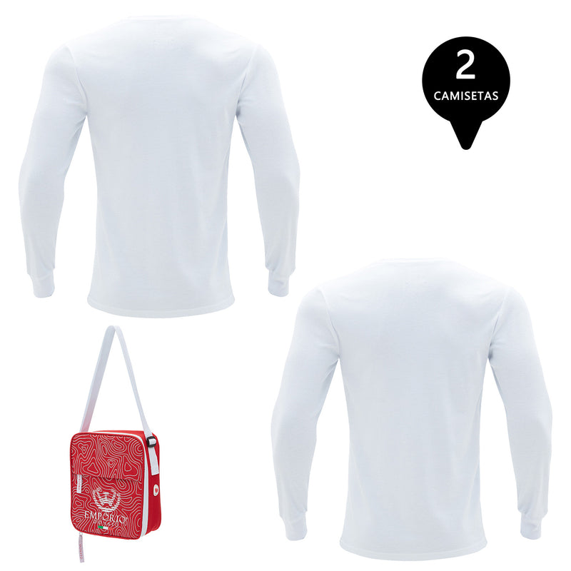 Pack de 2 Camisetas Manga Larga Algodón Hombre Con Bolso de Regalo