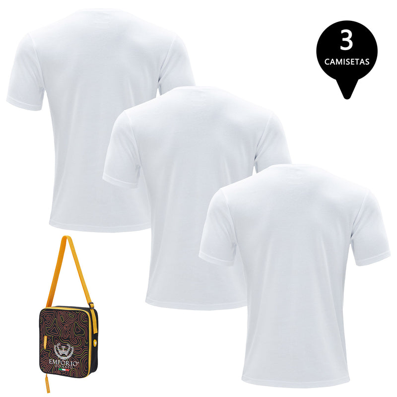 Pack de 3 Camisetas Manga Corta Algodón Hombre Con Bolso de Regalo