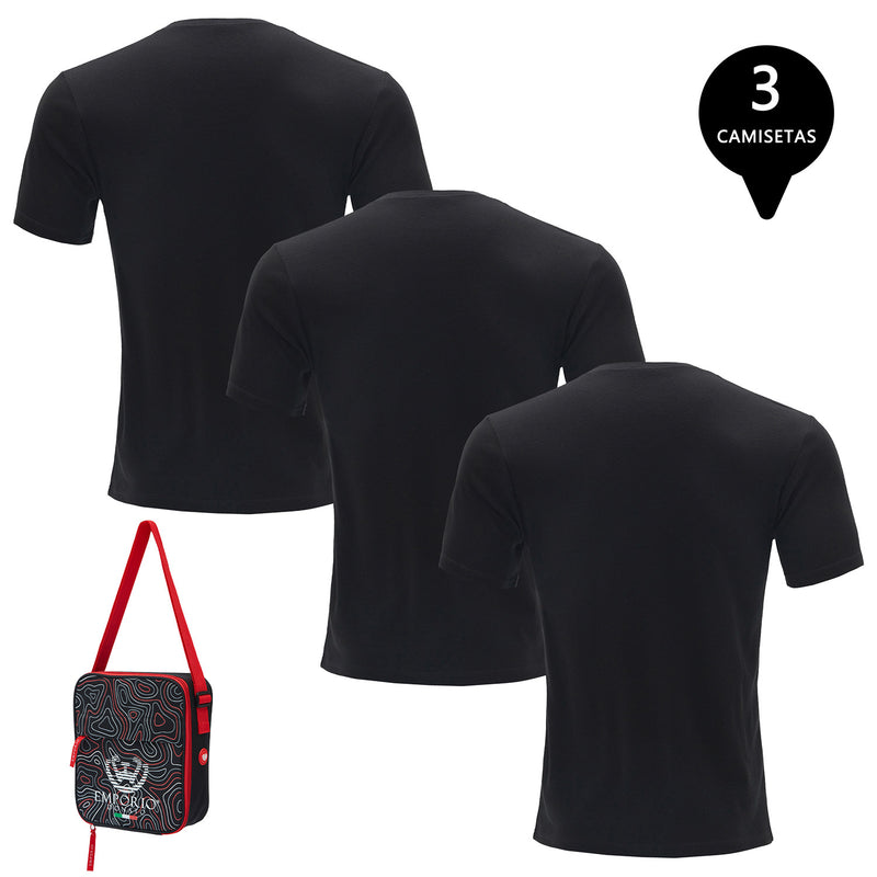 Pack de 3 Camisetas Manga Corta Algodón Hombre Con Bolso de Regalo