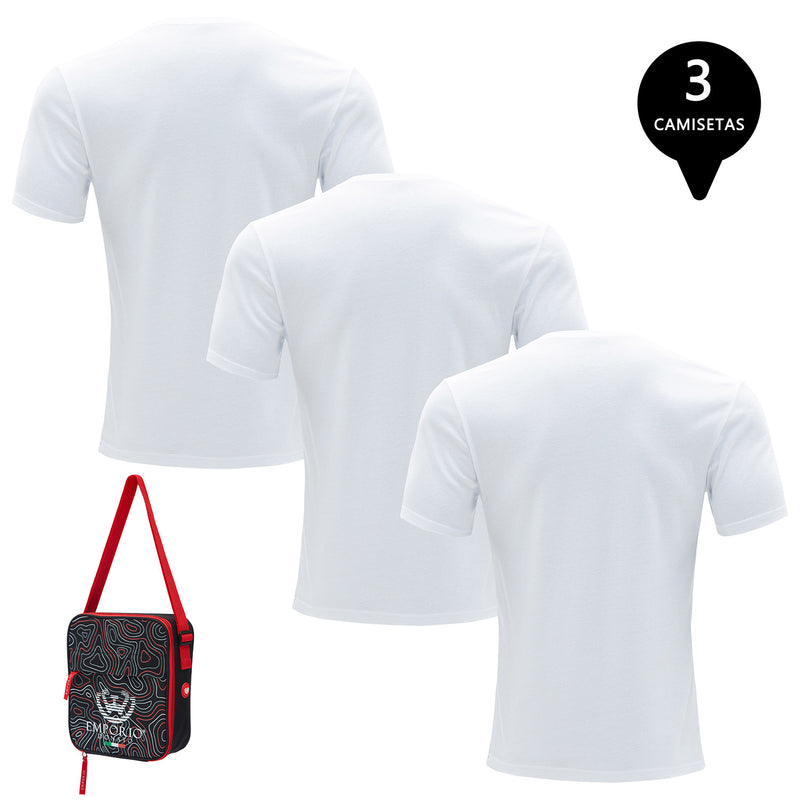 Pack de 3 Camisetas Manga Corta Algodón Hombre Con Bolso de Regalo