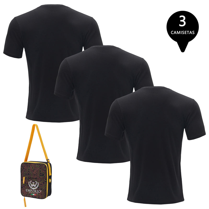 Pack de 3 Camisetas Manga Corta Algodón Hombre Con Bolso de Regalo