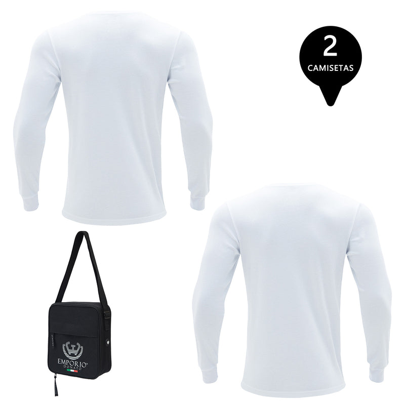 Pack 2 Camisetas Manga Larga Algodón Premium Hombre + Bolso de Regalo