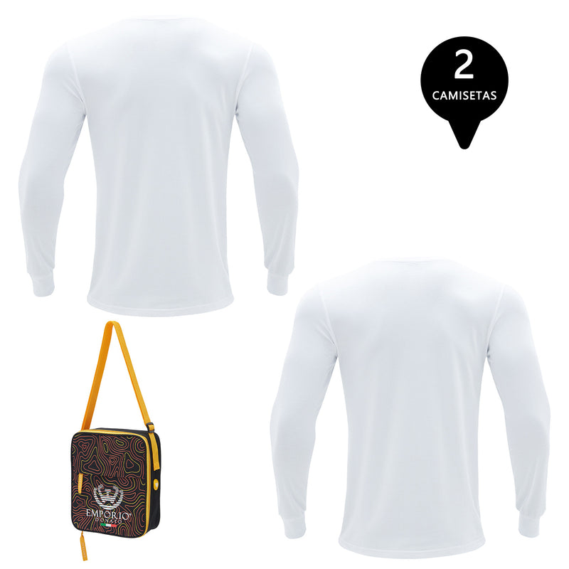 Pack de 2 Camisetas Manga Larga Algodón Hombre Con Bolso de Regalo