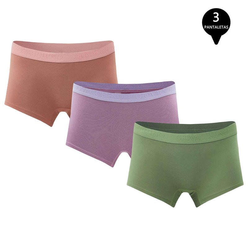 Pack de 3 Calzones Boxer Pantaleta bambú Mujer