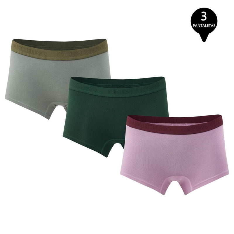 Pack de 3 Calzones Boxer Pantaleta bambú Mujer