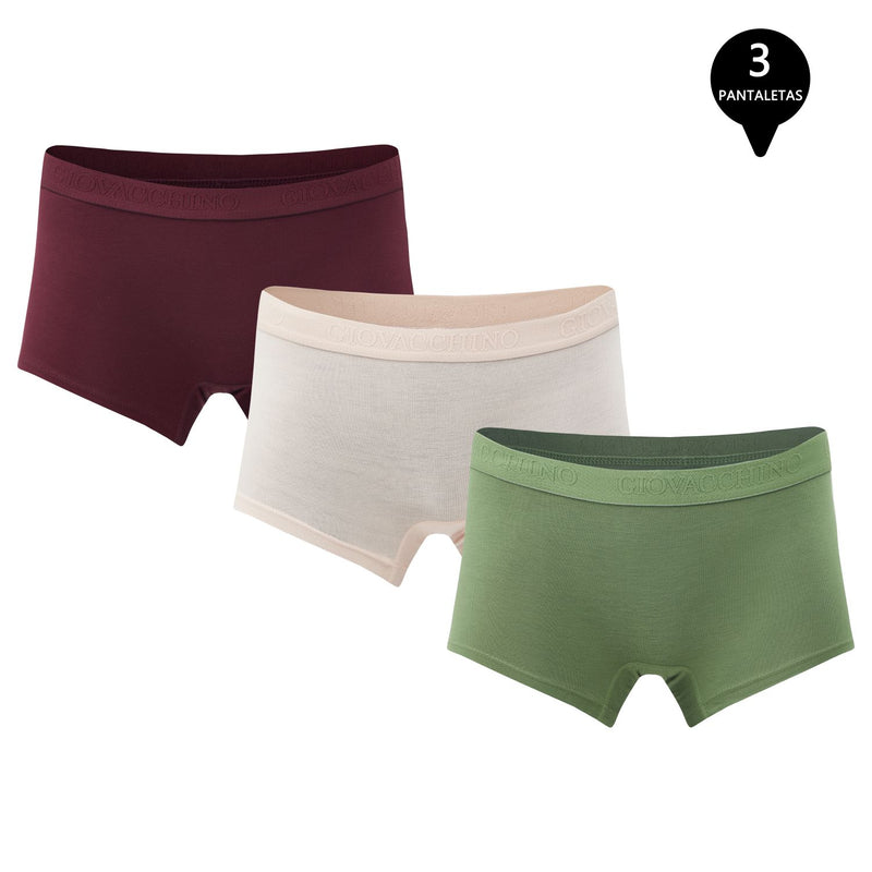 Pack de 3 Calzones Boxer Pantaleta bambú Mujer