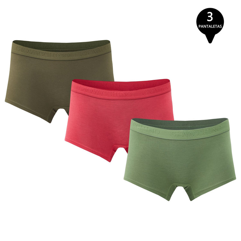 Pack de 3 Calzones Boxer Pantaleta bambú Mujer