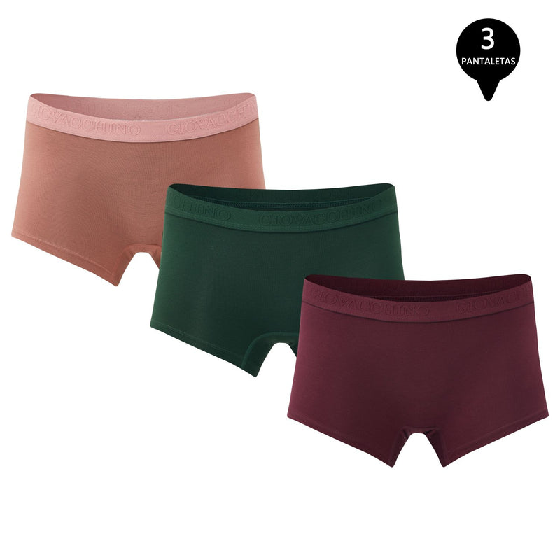 Pack de 3 Calzones Boxer Pantaleta bambú Mujer