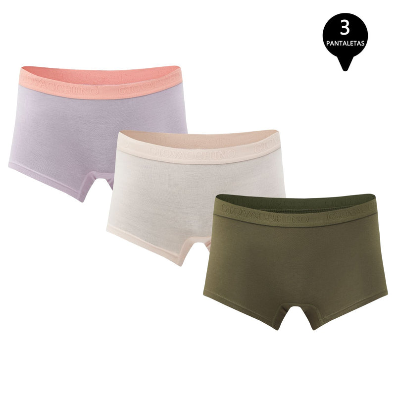 Pack de 3 Calzones Boxer Pantaleta bambú Mujer