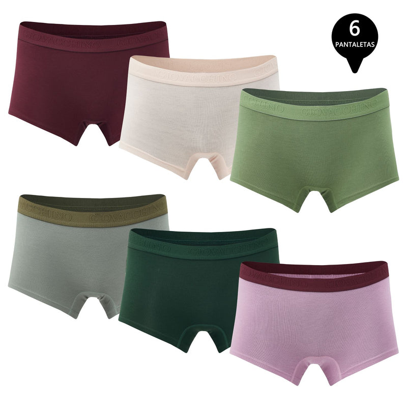 Pack de 6 Calzones Boxer Pantaleta bambú Mujer