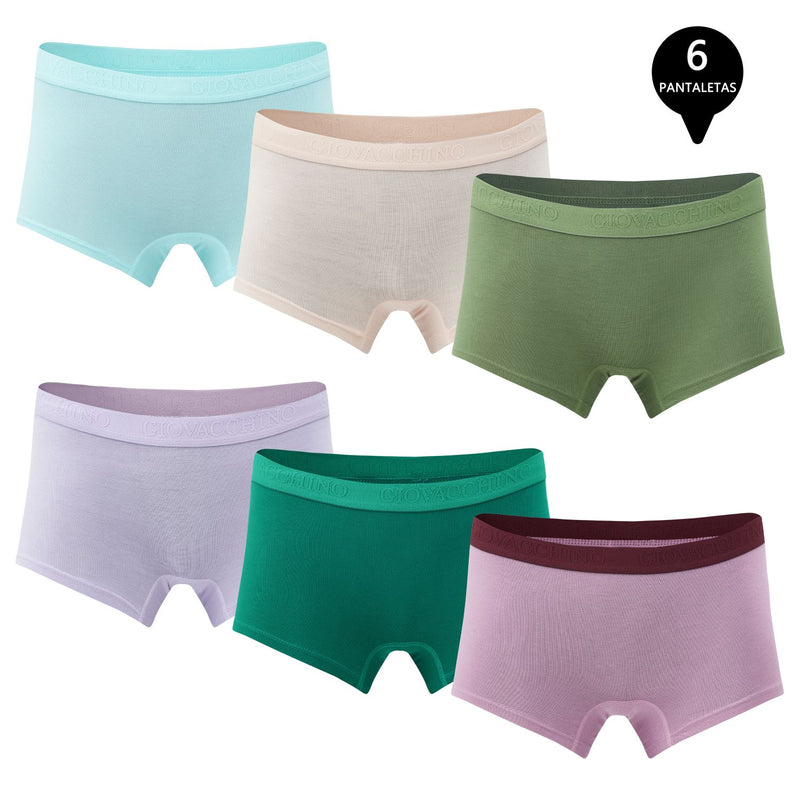 Pack de 6 Calzones Boxer Pantaleta bambú Mujer