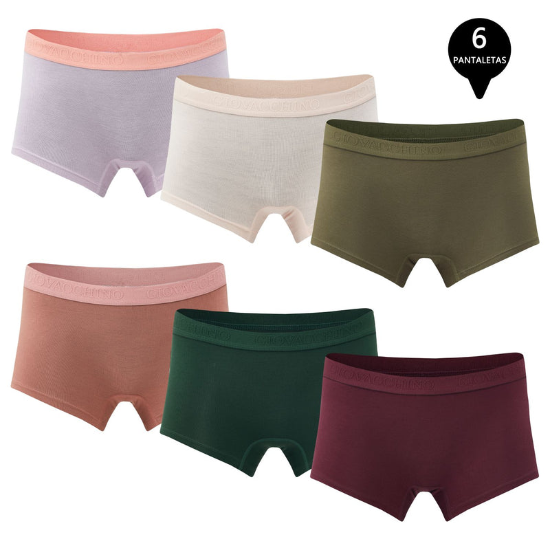 Pack de 6 Calzones Boxer Pantaleta bambú Mujer