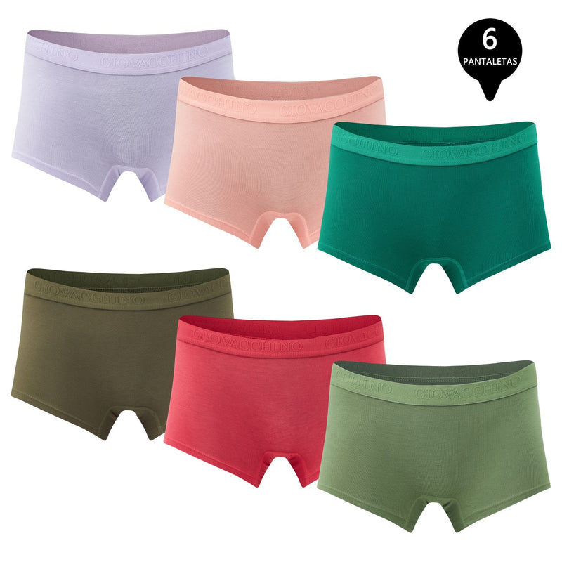 Pack de 6 Calzones Boxer Pantaleta bambú Mujer