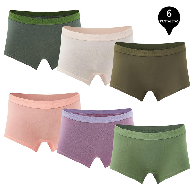 Pack de 6 Calzones Boxer Pantaleta bambú Mujer